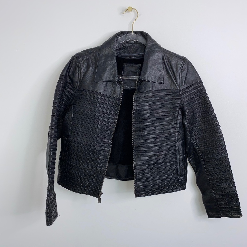 Vintage G Collection Black Leather Jacket Womens Small Removable Liner